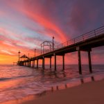 A vibrant sunset at Brighton Jetty in Brighton, Adelaide, South Australia, Australia on 1st February 2018