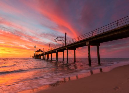 A vibrant sunset at Brighton Jetty in Brighton, Adelaide, South Australia, Australia on 1st February 2018